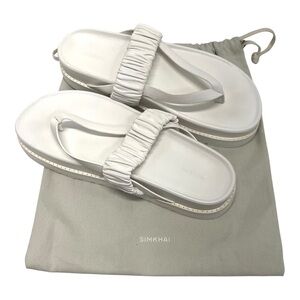 Jonathan Simkhai Ari Ruched White Leather Platform Flip Flop Sandals Womens 39